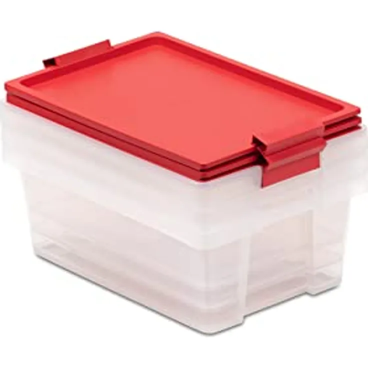 TATAY 3er-Set, Aufbewahrungsboxen, Kapazität 7L, mit Griffen, Deckel aus 100 prozent recycelten Materialien, Transparent, BPA-frei, Rot