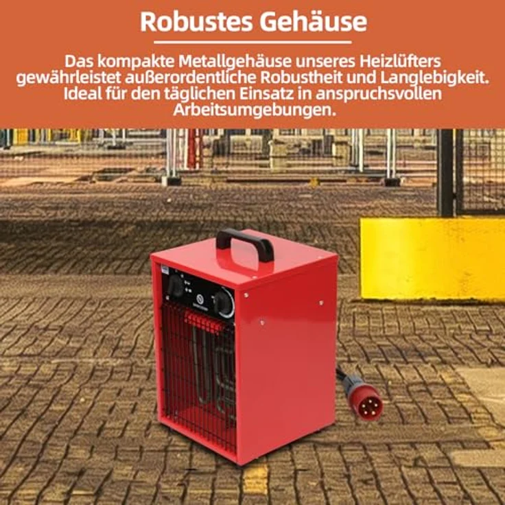 SHX Heizlüfter 5000W SHX310HEAT2022 – 5000 Watt, Heizelement aus rostfreiem Stahl, 3 Betriebsmodi, spritzwassergeschützt, einstellbares Thermostat, Überhitzungsschutz, Tragegriff, rot/schwarz – Bild 3