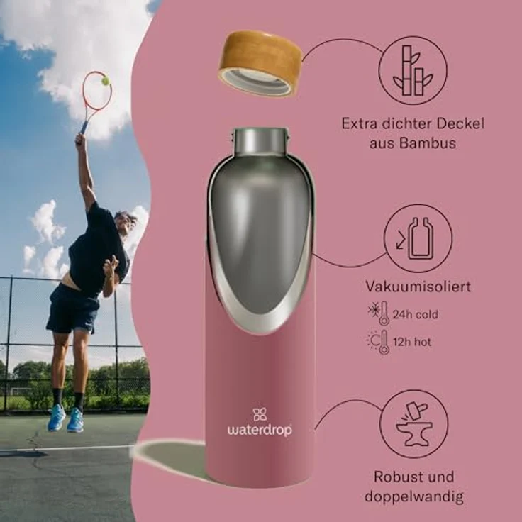 Waterdrop MICRODRINK Steel Bottle 600ml isolierte Trinkflasche auslaufsicher | Thermosflasche 24h kalt, 12h heiß | doppelwandige Edelstahl Wasserflasche | bruchsicher | Kohlensäure geeignet – Bild 2