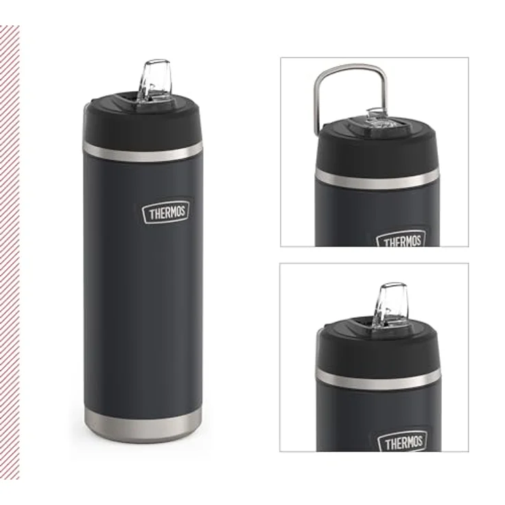 Thermos ICON Isoliertrinkflasche, 0,71l, graphite mat, schwarz, mit Strohhalm, 12h kalt, spülmaschinenfest, BPA-frei, Edelstahl – Bild 2