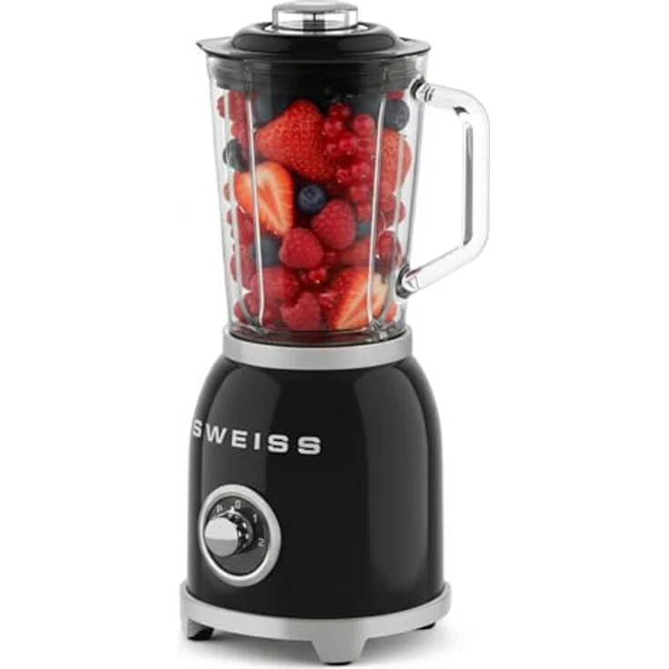 SWEISS Standmixer Smoothie Vintage MXV9, 1000 W, 2 Geschwindigkeitsstufen, Pulsfunktion, 1,5 l Glasschüssel, 6 Edelstahlklingen, Schwarz – Bild 3