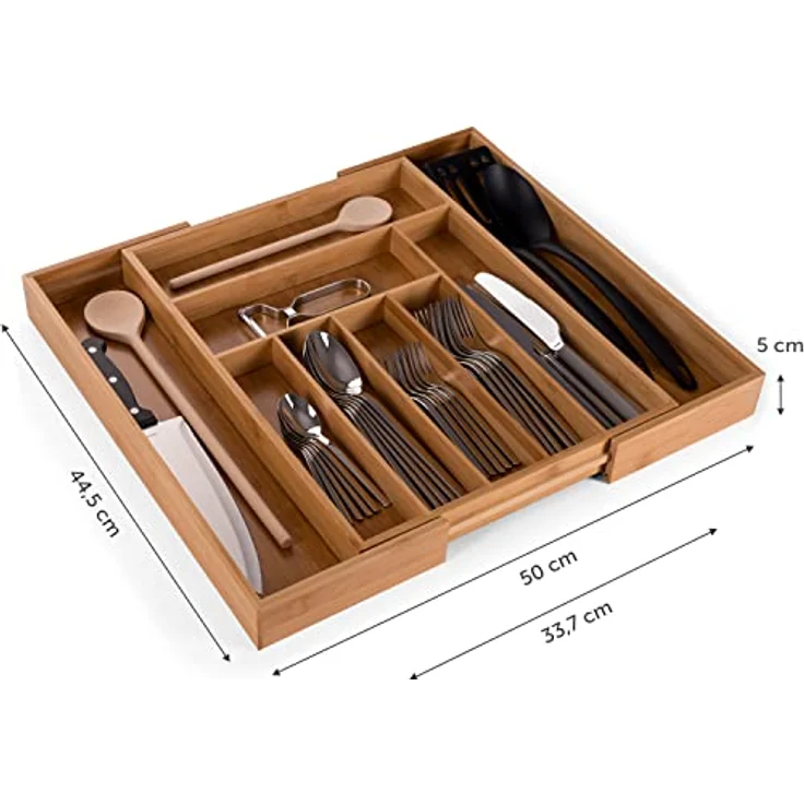 Blumtal Besteckkasten Schublade aus Bambus, größenverstellbarer Schubladen-Einsatz, bis zu 9 Fächer, nachhaltig und klimaneutral - Bambus – Bild 2