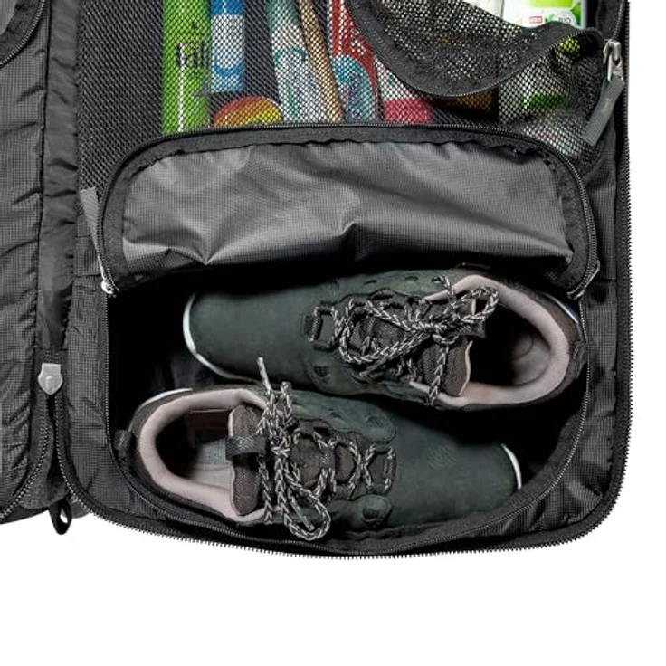 Tatonka Travel Roller 60, Koffer mit 60 l Volumen, Schwarz, arretierbarer Griff, separates Schuhfach, Kompressionsriemen – Bild 4