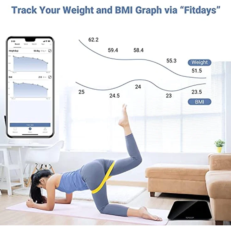 Digitale Personenwaage mit BMI-Funktion - Gewichtswaage mit LED-Display und Step-On-Technologie, Smartphone-App, Sicherheitsglas, 5-180 kg - Preisvergleich – Bild 2