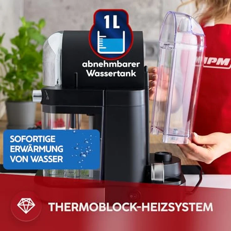 MPM MKW-14M Kaffeevollautomat mit 1470W Leistung, 15-Bar-Druckpumpe und integriertem Milchaufschäumer, Schwarz – Bild 6