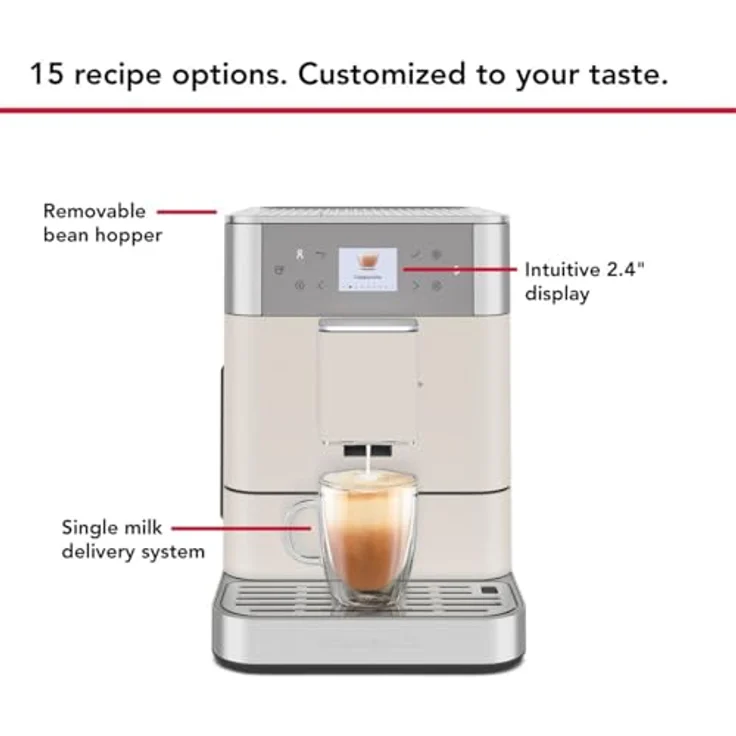 KitchenAid Kaffeevollautomat Maschine I KF6 I mit 15 voreingestellten Getränken, automatischem Aufschäumen und Erwärmen von Milch (Weiss) – Bild 4