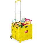 Relaxdays Einkaufstrolley, Klapptrolley mit Rollen & Teleskopgriff, bis 35 kg, Faltbare Einkaufshilfe, Rolltrolley, gelb