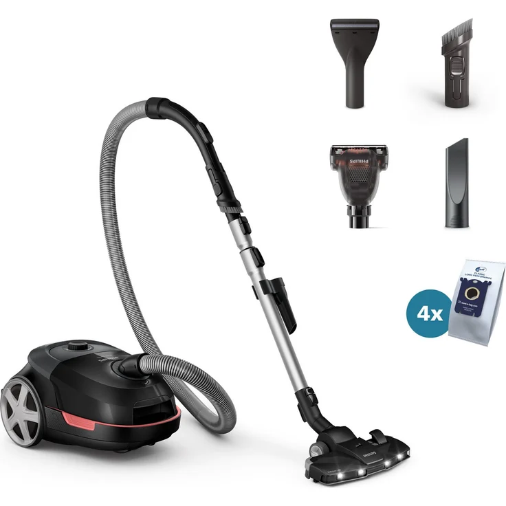 Philips Bodenstaubsauger XD6142/12 6000 Serie, Tierfreund mit Mini-Pet-Düse, 900 W, HEPA-Allergiefilter, TriActive+ LED-Düse, 4 l, Tiefschwarz glänzend – Bild 1