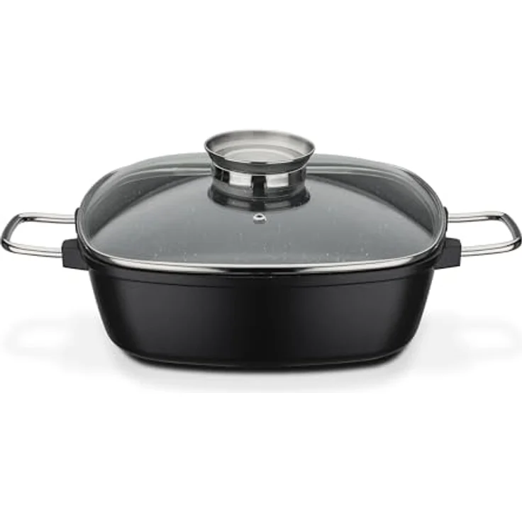 GSW 414579 Viereckbräter Gourmet Granit 28x28cm, Aluminium, Glas, schwarz – Bild 2