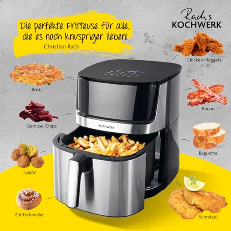 Rachs KOCHWERK Heißluftfritteuse 7,5L, Digitaler Airfryer mit Touchscreen, 10 Programme, fettarm frittieren, 2200W, Antihaftbeschichtung – Bild 3