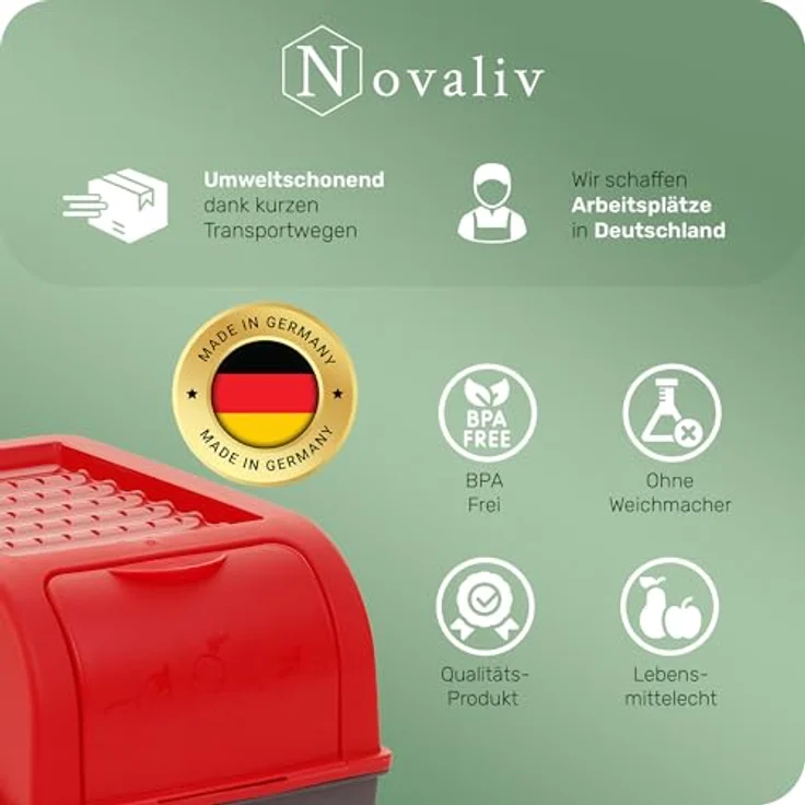 Novaliv Gemüsebox Set rot, Vorratsdosen aus Kunststoff mit 3 Größen (3.5L, 5L, 9L) für Kartoffeln, Zwiebeln, Knoblauch und Obst – Bild 5