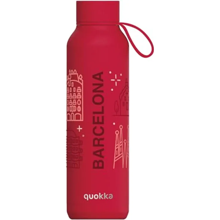 Quokka Solid with Strap, Edelstahl Trinkflasche 630 ml, BPA-frei, isoliert, Cherry Red