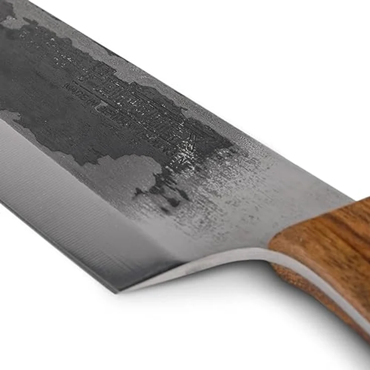 Petromax Kochmesser - handgefertigt in Solingen - Messer aus rostfreiem Stahl mit Oxidschicht - Küchenmesser mit Holzgriff - 17 cm Klingenlänge - 3 mm Stärke – Bild 4