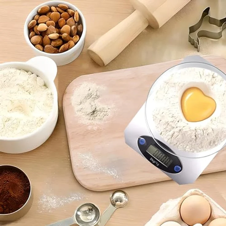 Retoo Digitale Küchenwaage bis zu 5 kg Tragkraft mit leicht ablesbarer LCD-Anzeige, Digitalwaage mit Zuwiegefunktion, Haushaltswaage mit Tara, Feinwaage, Grammwaage, Essenswaage, Silber – Bild 4