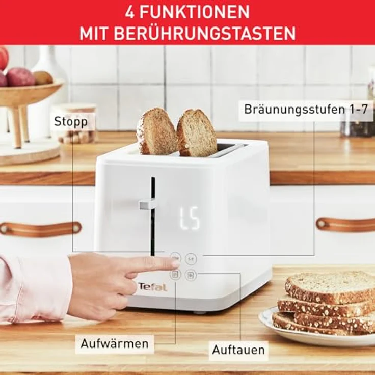 Tefal TT6931 Sense 2-Schlitz-Toaster, 850W, inkl. Krümelschublade, Auftaufunktion, variable Schlitzbreite, Kunststoff, weiß – Bild 4