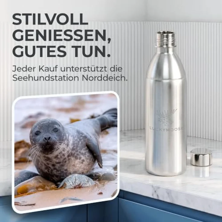 Luckymoose Infinity Edelstahlflasche Wassersprudler, spülmaschinenfest für SodaStream DUO & TERRA, 0,75 - 1,1 Liter, bruchsicher, ohne Ablaufdatum – Bild 5