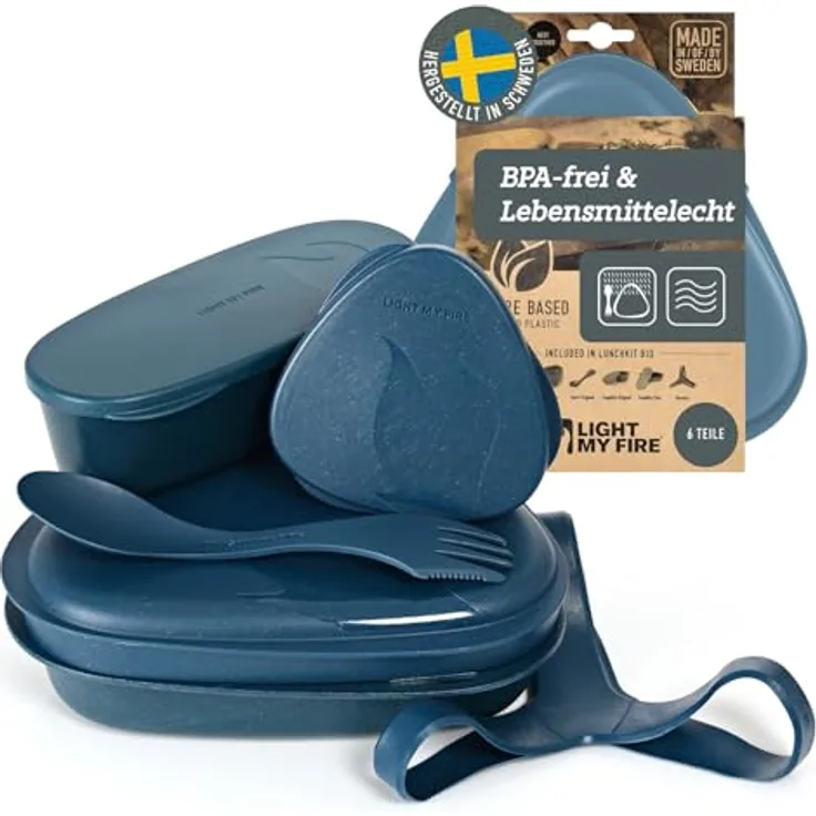 Light My Fire Camping Geschirr Set - 6 Teilig Salat to Go Box - Brotdose Erwachsene mit Camping Besteck - 100% BPA Frei Wiederverwendbar - Lunch Box mit Fächern fürs Büro & Schule, in 4 Farben erhältlich