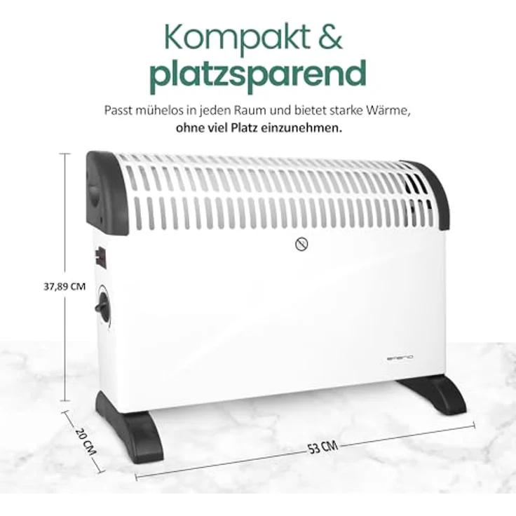 Emerio Konvektor Heizung CH-121858.2, 2000W, 3 Heizstufen, Überhitzungsschutz, für Räume bis 25 m², weiß – Bild 5