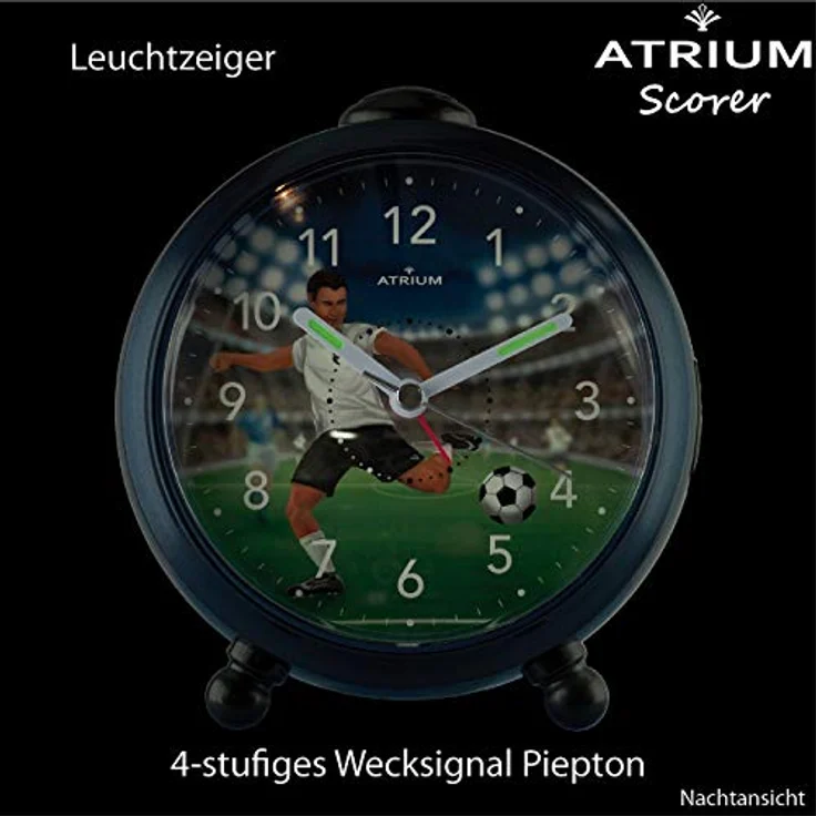 ATRIUM Kinderwecker Scorer Fußballer, Analog Quarz mit Snooze-Funktion und Licht, Dunkelblau/Grün/Schwarz, Modell A932-5 – Bild 5