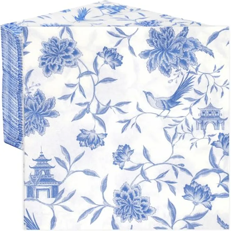 Talking Tables Table Kind, 100er-Packung blaue Chinoiserie-Papierservietten, 2-lagig, 33 cm, recycelt, für Geburtstagsfeiern und Hochzeiten
