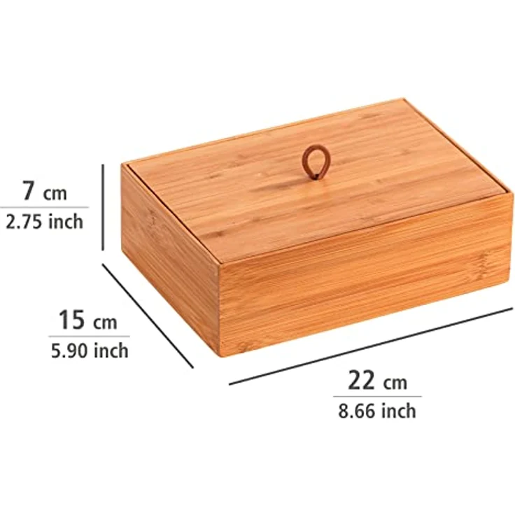 WENKO Bambus Box Terra mit Deckel L, Organizer-Dose für Küche, Bad und den gesamten Haushalt für Badartikel, Küchenutensilien oder Süßigkeiten, mit praktischer Schlaufe, 22 x 7 x 15 cm, Natur – Bild 4