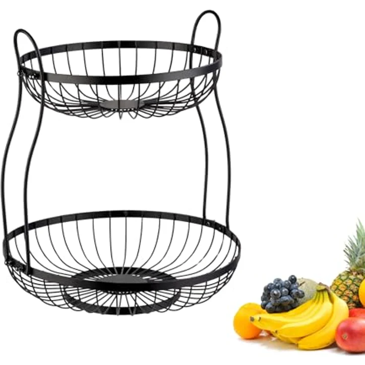 Westmark Obst Etagere Doppio 2 Etagen, 32,5 x 34,5 cm, schwarzer Drahtkorb für Obst, Gemüse und Dekoration – Bild 1