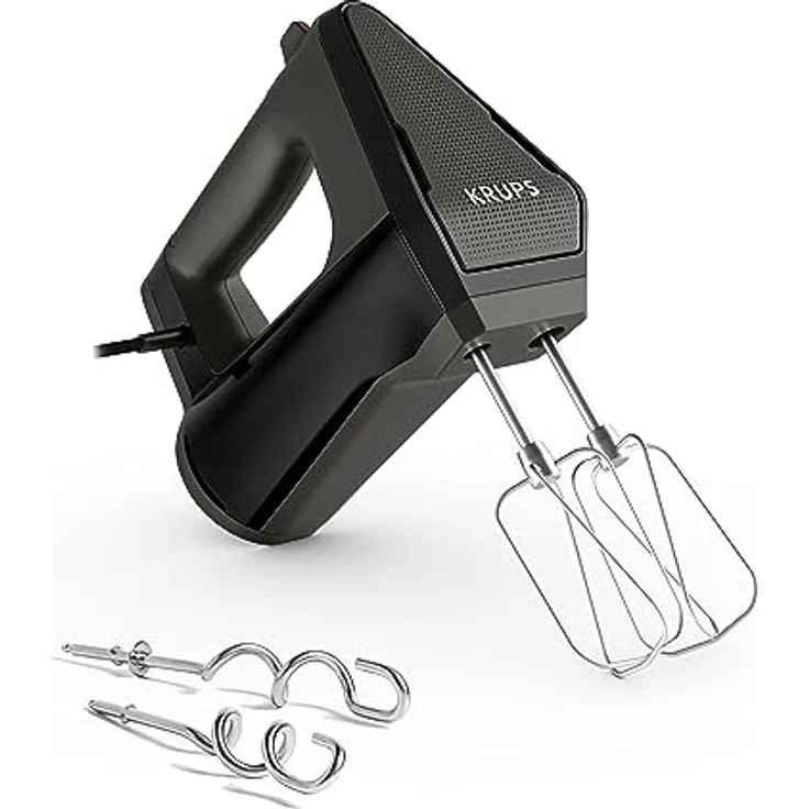 Krups GN6028 3MIX 6000 Handmixer | 600 W | präzise Kontrolle | Soft-Touch-Griff | langes Kabel | praktischer Geschwindigkeitsregler | inkl. Quirle und Knethaken | Schwarz – Bild 1