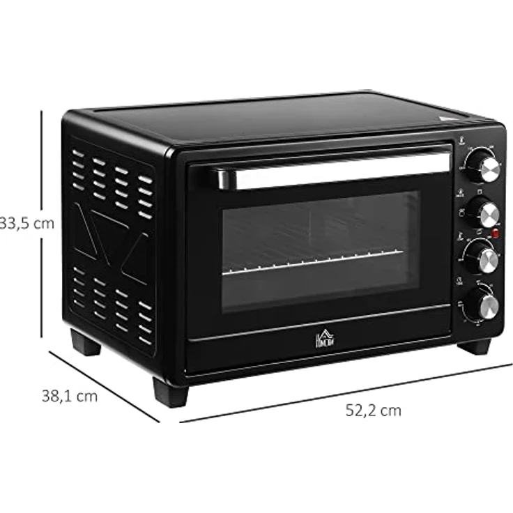 HOMCOM Mini Backofen 32L Mini Ofen mit Grillrost, Backblech, 3 Kochmodi 100 °C-230 °C einstellbare Temperatur Pizzaofen mit Timer Edelstahl Schwarz – Bild 5