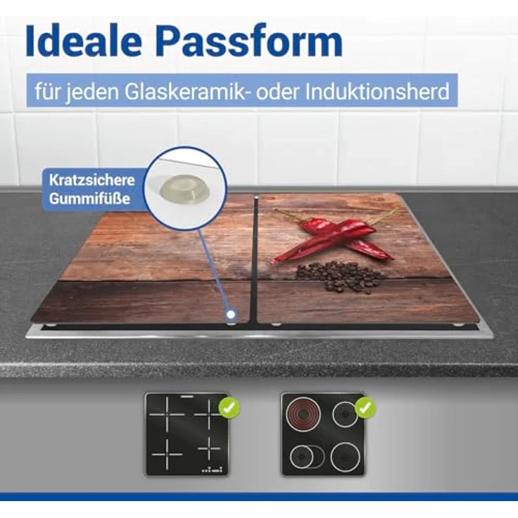 Allstar Glasabdeckplatten Pepper - 2er Set, Kochplattenabdeckung für Glaskeramik-Kochfelder, Gehärtetes Glas, 30 x 0,8 x 52 cm, mehrfarbig – Bild 5