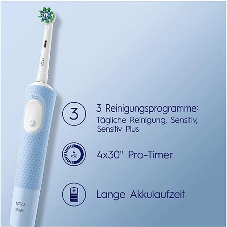 Oral-B Vitality Pro Elektrische Zahnbürste/Electric Toothbrush, Doppelpack mit 2 Aufsteckbürsten, 3 Putzmodi für Zahnpflege, Geschenk Mann/Frau, Designed by Braun, schwarz/blau – Bild 4