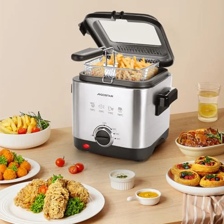 Aigostar 3000041ZD Fritteuse, mit Fett, 1,5 Liter Fassungsvermögen, 900 Watt, silber, Edelstahl – Bild 3