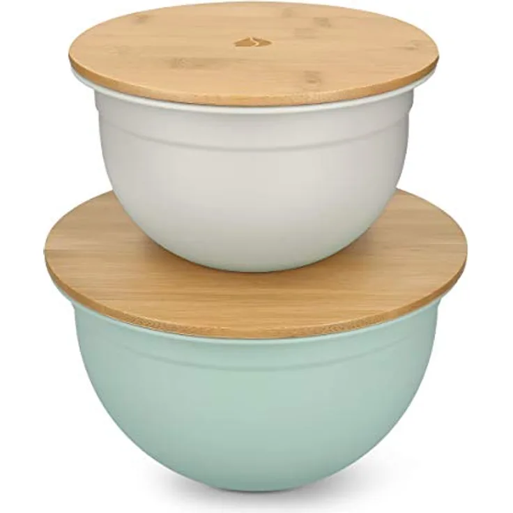 Navaris Schüssel Rührschüssel Salatschüssel mit Bambus Deckel - 2er Set Servierschüssel in Pastellook
