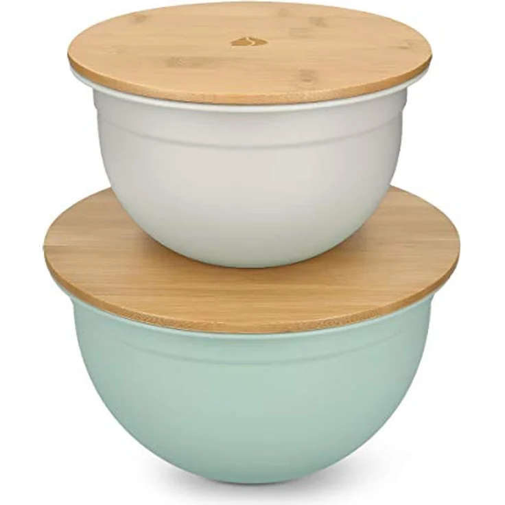 Navaris Schüssel Rührschüssel Salatschüssel mit Bambus Deckel - 2er Set Servierschüssel in Pastellook – Bild 1