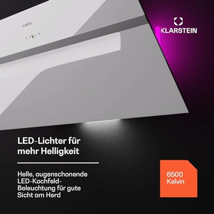 Klarstein Dunstabzugshaube 90cm, Abluft/Umluft mit Aktivkohlefilter & LED-Beleuchtung, 305m³/h Luftstrom, Wi-Fi, Leise Schräghaube, Dunstabzugshauben 90 cm – Bild 4