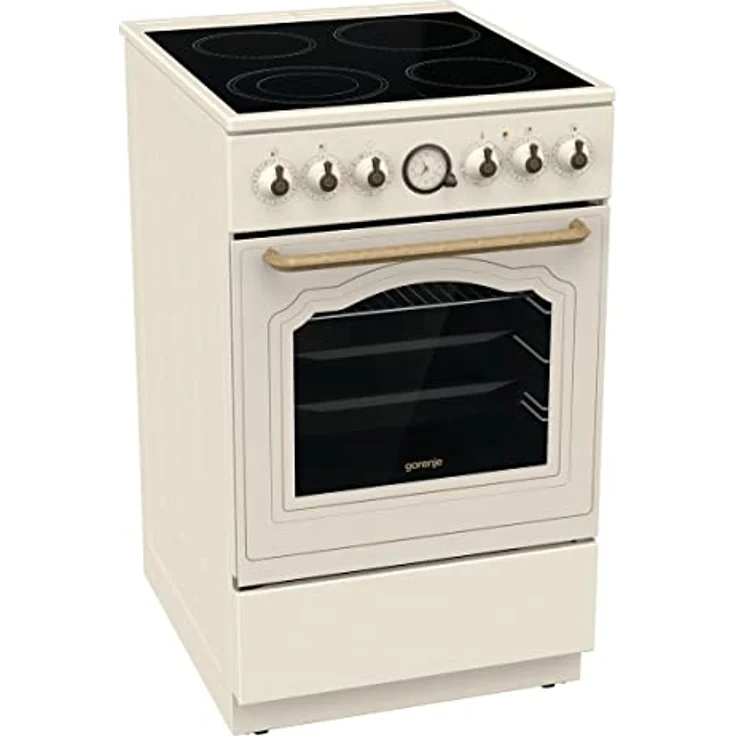 Gorenje Classico GECS 5B70CLI Elektrostandherd mit Glaskeramik-Kochfeld/Retro Design / 50cm / 70 Liter/Gentle Close/Schnellaufheizung/AirFry/ExtraSteam/Pizzamodus/AquaClean/champagne – Bild 1