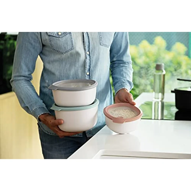 BergHOFF LEO 3er-Set Frischhaltedosen mit Deckel, spülmaschinenfest, mikrowellen- und gefriergeeignet, neutraler Ton – Bild 5