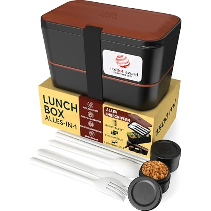 UMAMI Bento-Lunchbox für Erwachsene, auslaufsichere Brotdose mit Fächern für Meal Prep, inkl. Besteck und 2 Saucenbehältern, ideal für Salat und Snacks – Bild 1