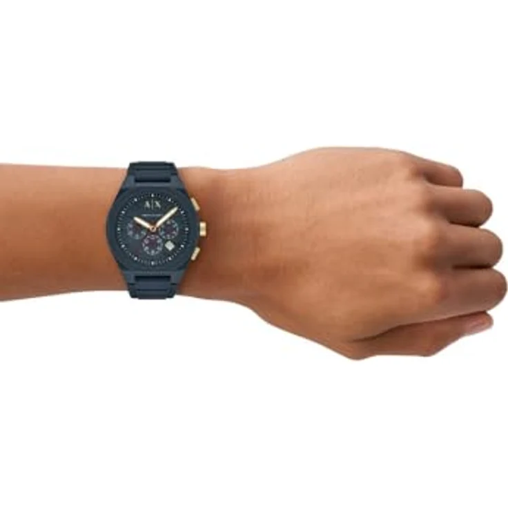 Armani Exchange Watch for Men, Chronograph Movement and 46mm Case Size with Stainless Steel and Blue Silicone Strap – Bild 5