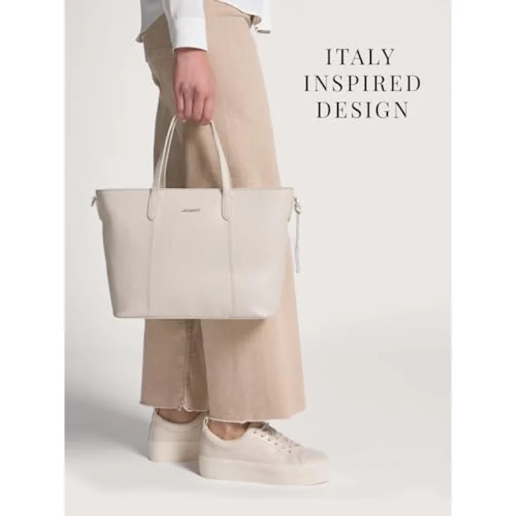Lazarotti Shopper Bologna Leather, stilvolle Einkaufstasche aus Leder mit verstellbarem Schulterriemen, schwarz – Bild 5