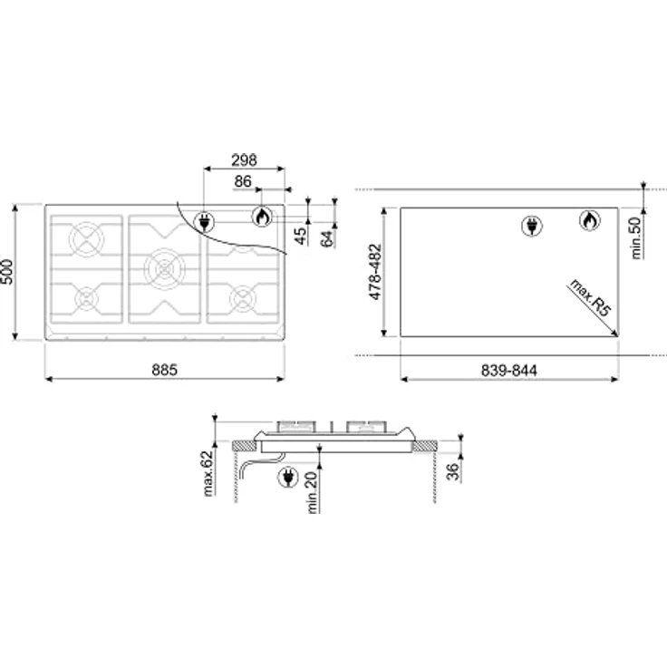 Smeg SRV596GH5, UNIVERSAL-Gaskochfeld, Stainless steel mit 5 Kochzonen und ultraschnellen Brennern – Bild 5