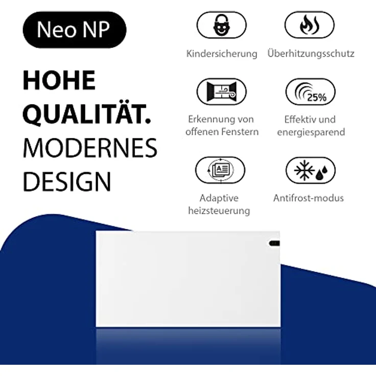 ADAX NEO NP | Elektro Heizkörper - 1000W, Weiß | Thermostat mit Zeitschaltuhr | Elektroheizung Energiesparend | Höhe 370mm | Heizung Elektrisch | Frostwächter | Konvektor Heizung | KDT | IP20 – Bild 2
