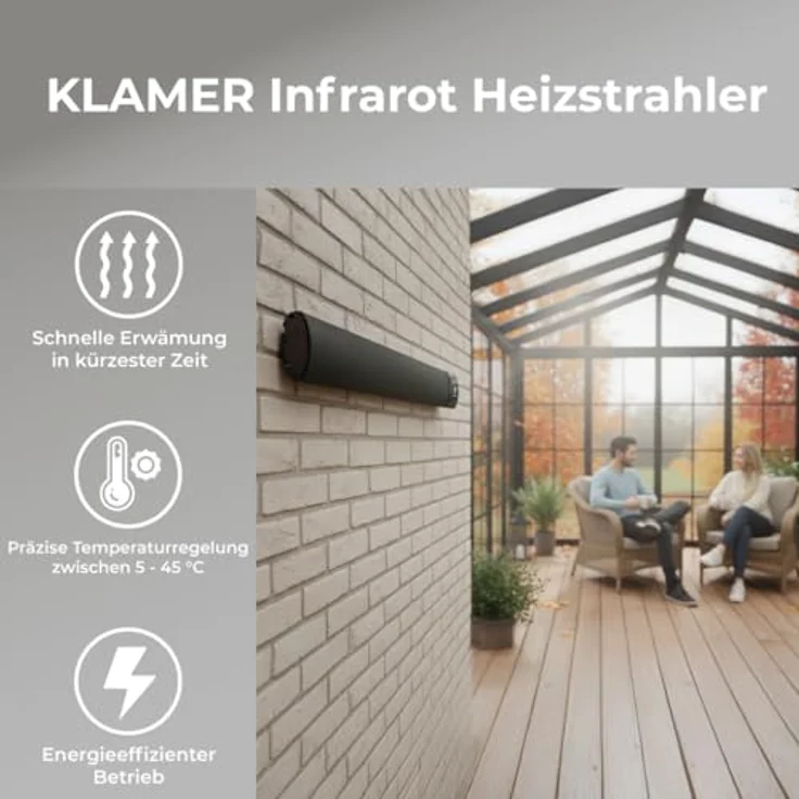 KLAMER Infrarotheizung 2600 W, WLAN Heizstrahler mit App-Steuerung, Timer, Fenster-offen-Erkennung, für Wand- & Deckenmontage, leise Strahlungswärme für Terrasse & Wintergarten – Bild 2
