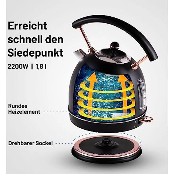 Lauben Electric Kettle 17BC Wasserkocher mit Inhalt 1,8 l, Leistung 2200 W, Wassertemperaturanzeige, Material Edelstahl, Trockengehschutz, Überhitzungsschutz, beleuchteter Schalter, Kabelstaufach – Bild 3