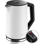Balter WK-12 Edelstahl Wasserkocher mit Temperatureinstellung 40°C-100°C, doppelwandig, BPA-frei, leise, kabellos, 1.5L, 2200W, Weiß