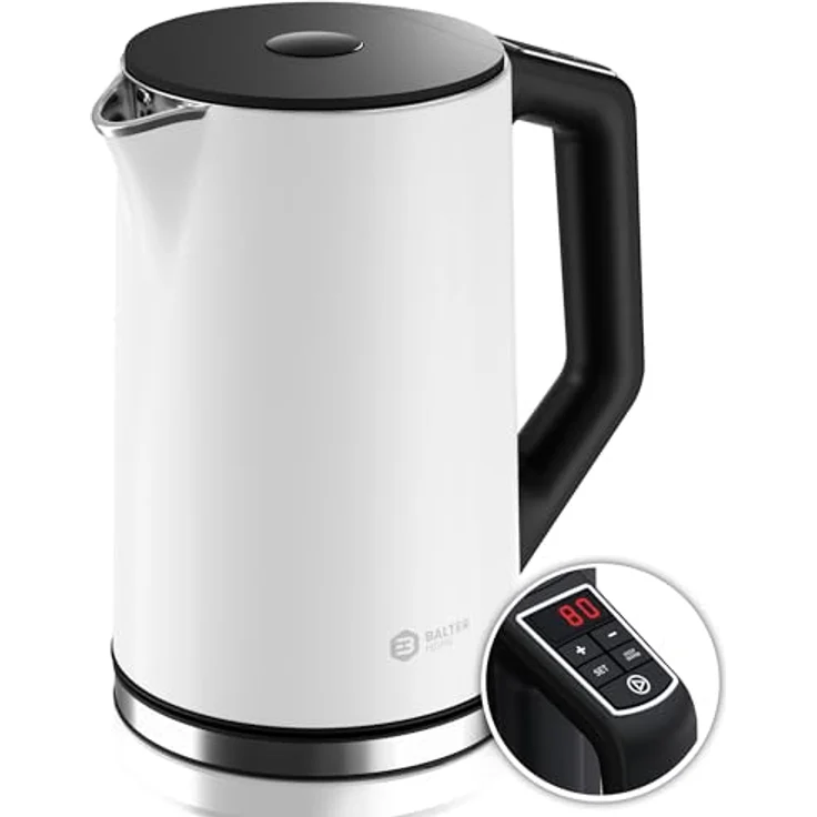 Balter WK-12 Edelstahl Wasserkocher mit Temperatureinstellung 40°C-100°C, doppelwandig, BPA-frei, leise, kabellos, 1.5L, 2200W, Weiß – Bild 1