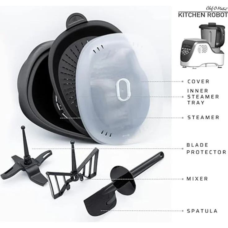 Küchenmaschine, Chef O Matic Kitchen Robot, 1000 W, 3 l, 3500 U/min, mehrere Zubehörteile, 10 Geschwindigkeiten, LED-Touchscreen, multikocher – Bild 3