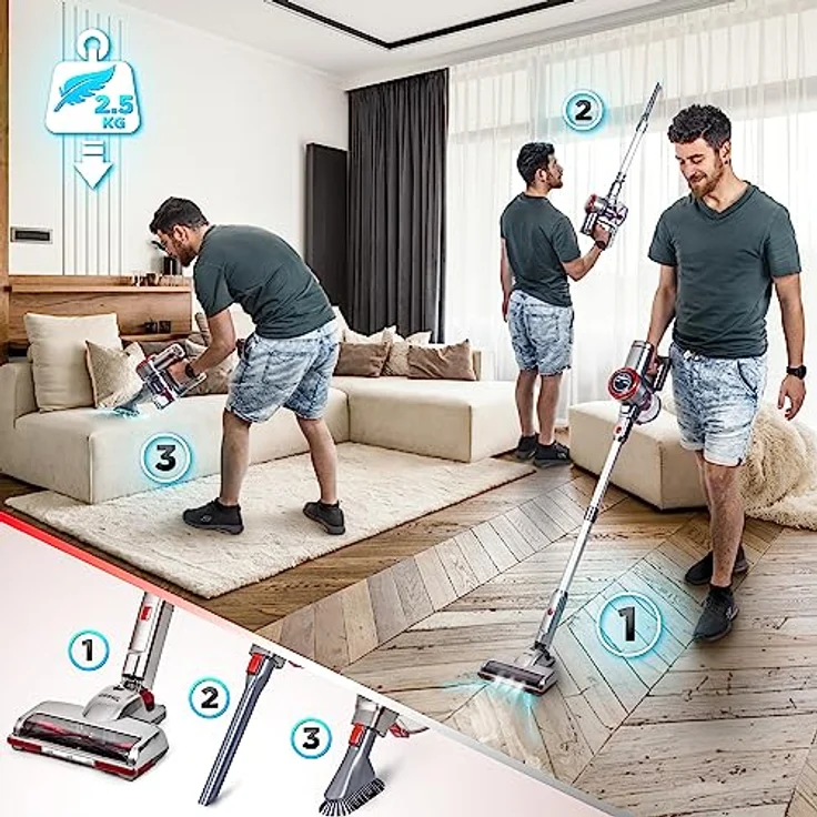 Duronic VC24 Staubsauger | Kabelloser Bürstenstaubsauger | Akku Handstaubsauger beutellos mit HEPA-Filter | 220 W | 0,8 L Volumen | 3 Stufen | Inkl. 1 Akku und 2 Filter | Für Teppich und Hartböden – Bild 3
