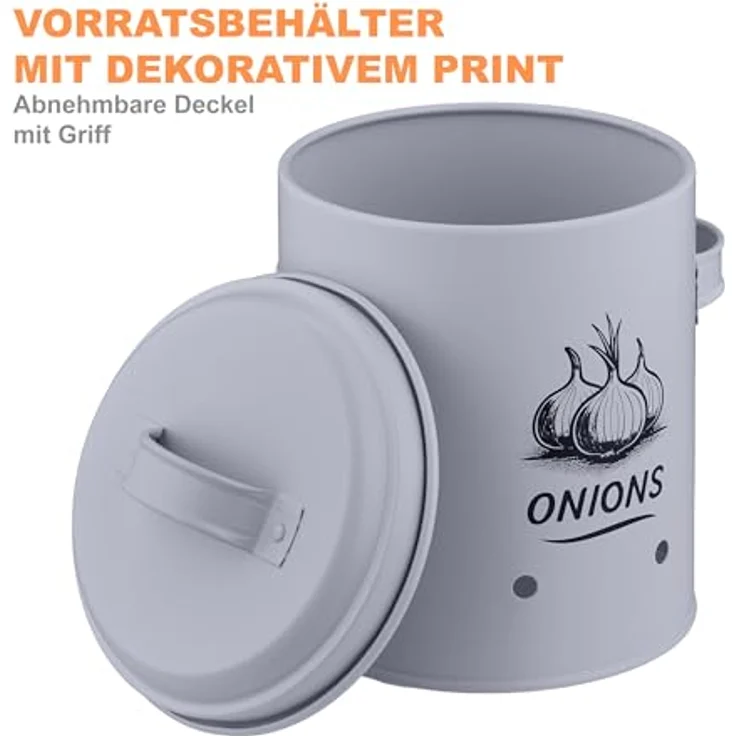 relaxdays Vorratsdose Kartoffel Aufbewahrungsbox 3er Set, Stahl, grau, mit optimalen Lagerbedingungen für Kartoffeln, Zwiebeln und Knoblauch, belüftet – Bild 5