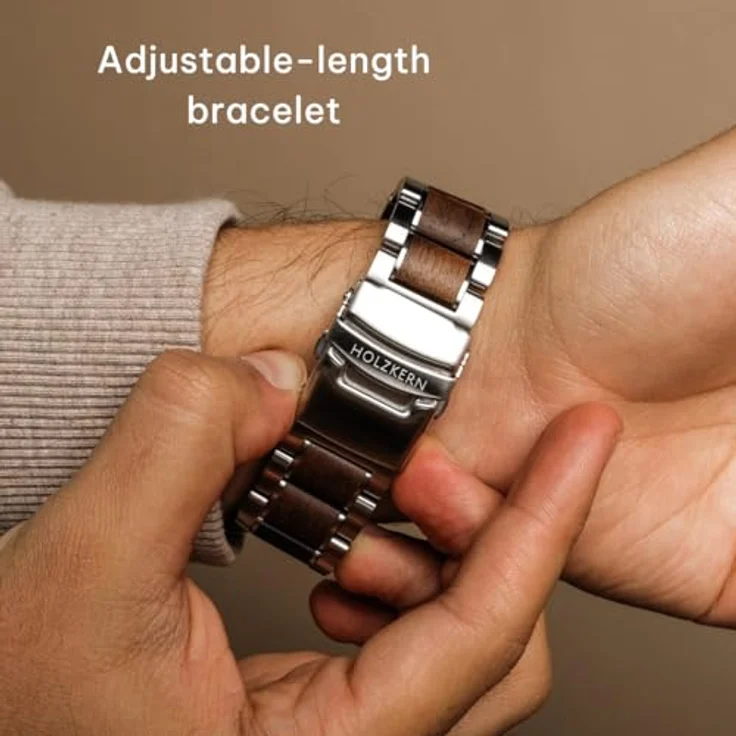HOLZKERN Herren-Chronograph Solar KOH Mak, Armbanduhr aus Walnuss/Marmor mit blauen Zifferblatt, Edelstahlarmband, Chronograph und Stoppuhrfunktion – Bild 5