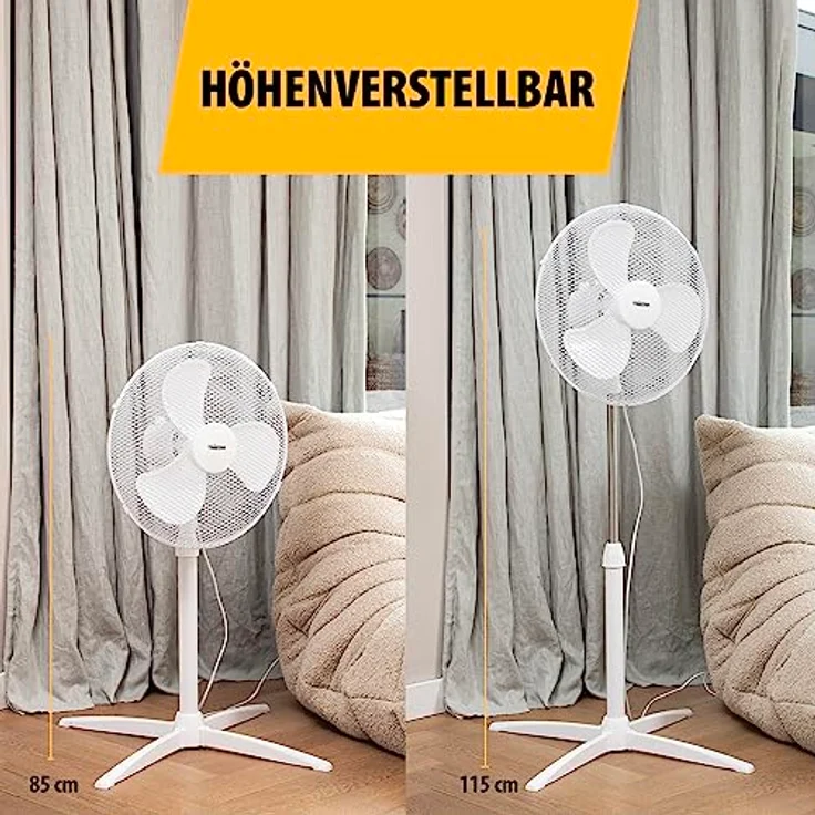 Tristar VE-5755 Standventilator – 45 W, 40 cm Ø, Höhenverstellbar 85-115 cm, 3 Geschwindigkeitsstufen, Oszillierend 85° – Bild 5